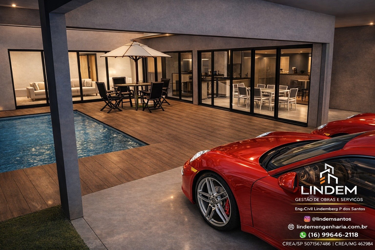 Projeto Lindem Engenharia — Residência com Deck em Madeira e Piscina